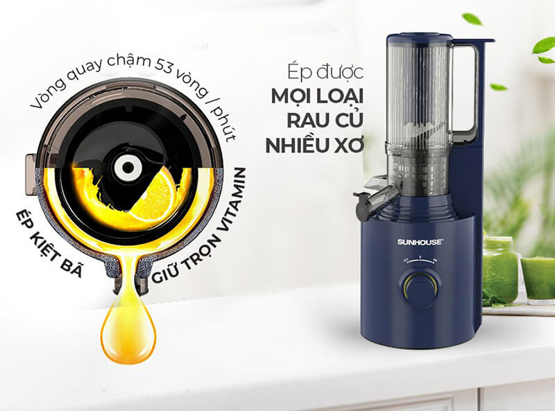 Máy ép chậm Sunhouse SHD5512 ép được nhiều mọi loại rau củ quả nhiều xơ