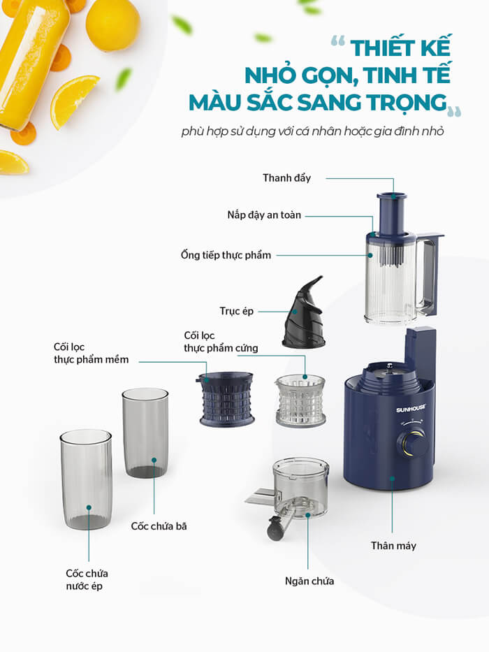 Máy ép chậm Sunhouse SHD5512 đầy đủ linh kiện