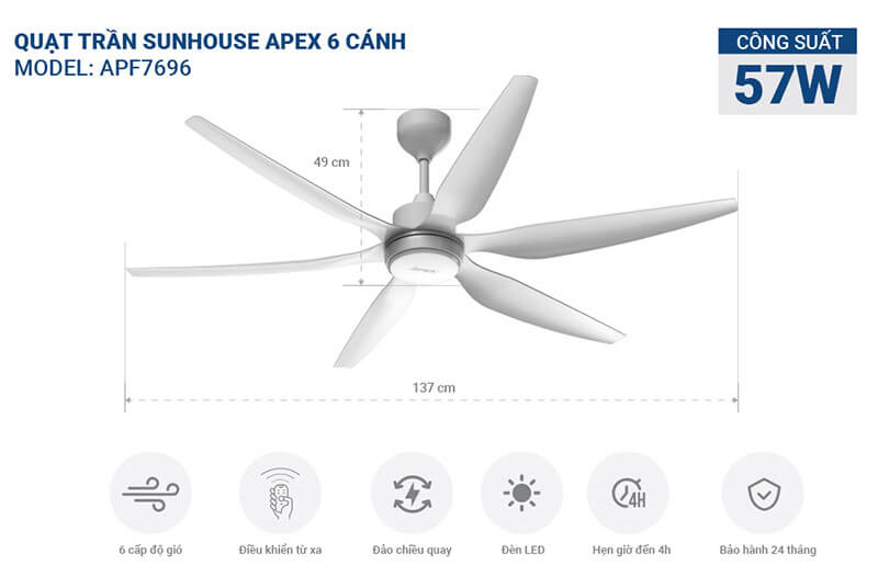 Quạt trần đèn Sunhouse APEX APF7696
