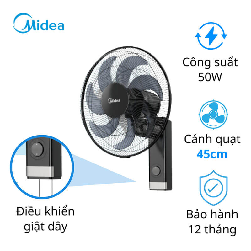 Quạt treo tường Midea FW40-23M 7 cánh với thông số cơ bản