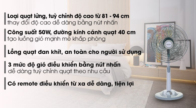 Đặc điểm của quạt cây lửng Sharp PJ-L40RV-LG