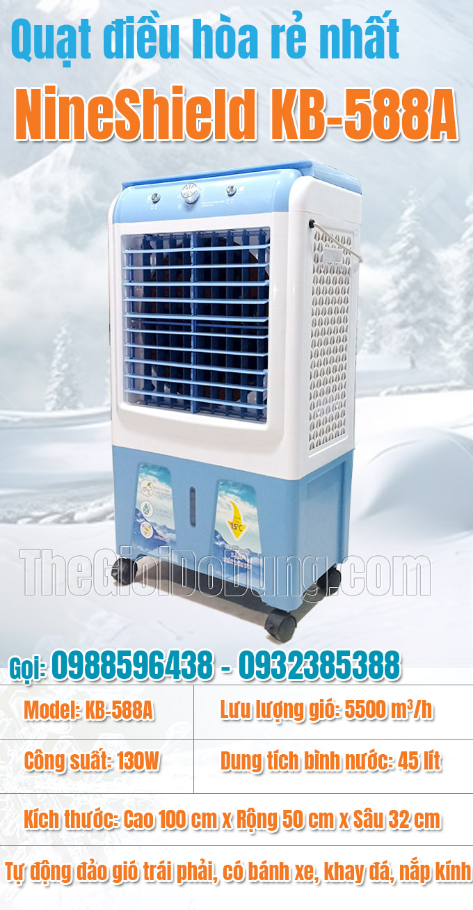 Quạt điều hòa NineShield KB-588A rẻ mát tiết kiệm