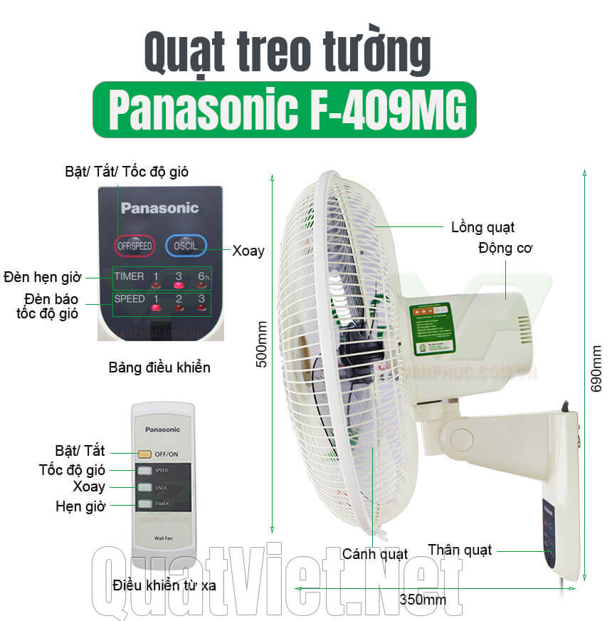 Chi tiết quạt treo tường Panasonic F-409MG