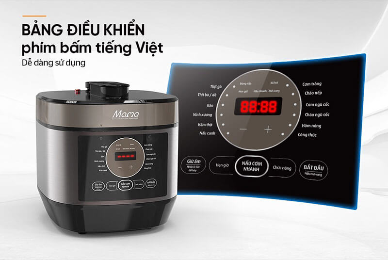 Nồi áp suất điện tử đa năng 5L SUNHOUSE MAMA SHD1580 có bảng điều khiển tiếng Việt dễ sử dụng