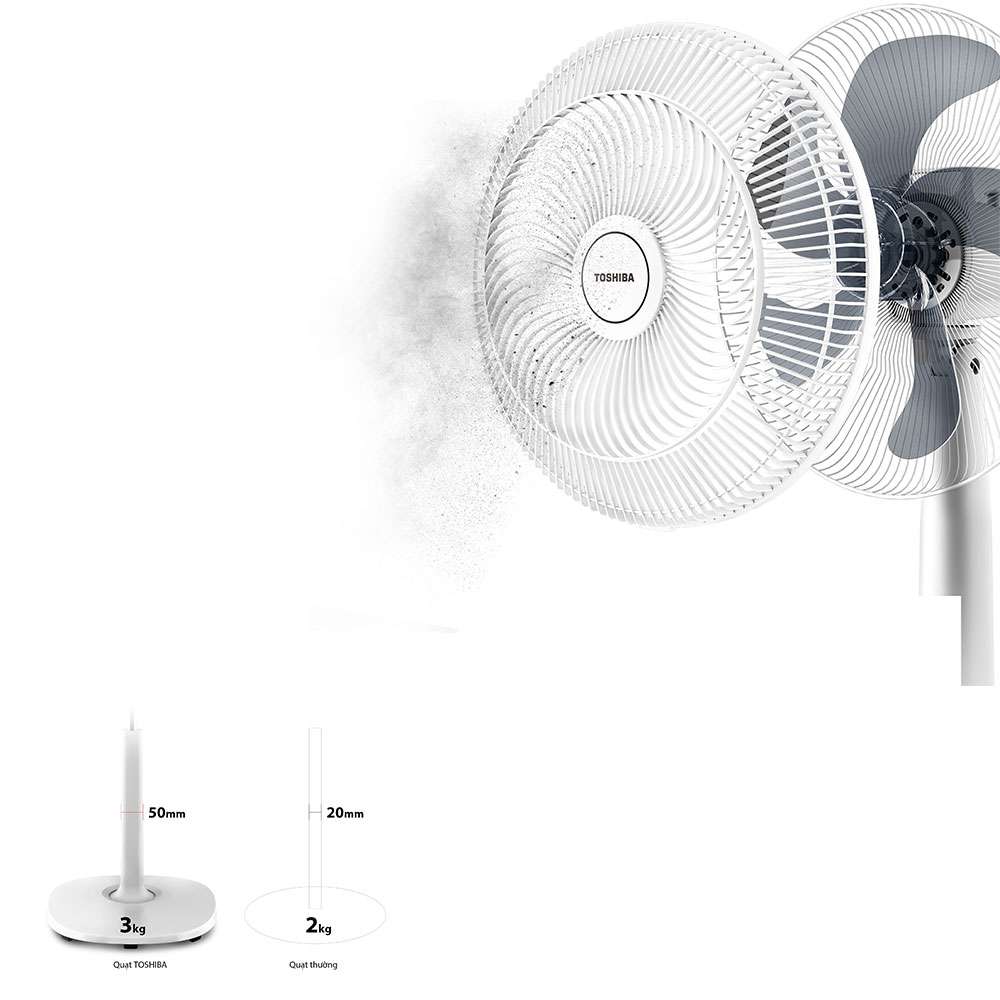 Quạt Toshiba F-ASB50VN(W) thiết kế tháo lắp tiện lợi, vỏ ABS bền bỉ, giá đỡ và chân đế ổn định